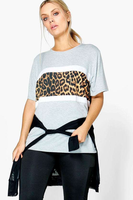 Plus Kiera Leopard Print Panel Sports Tee